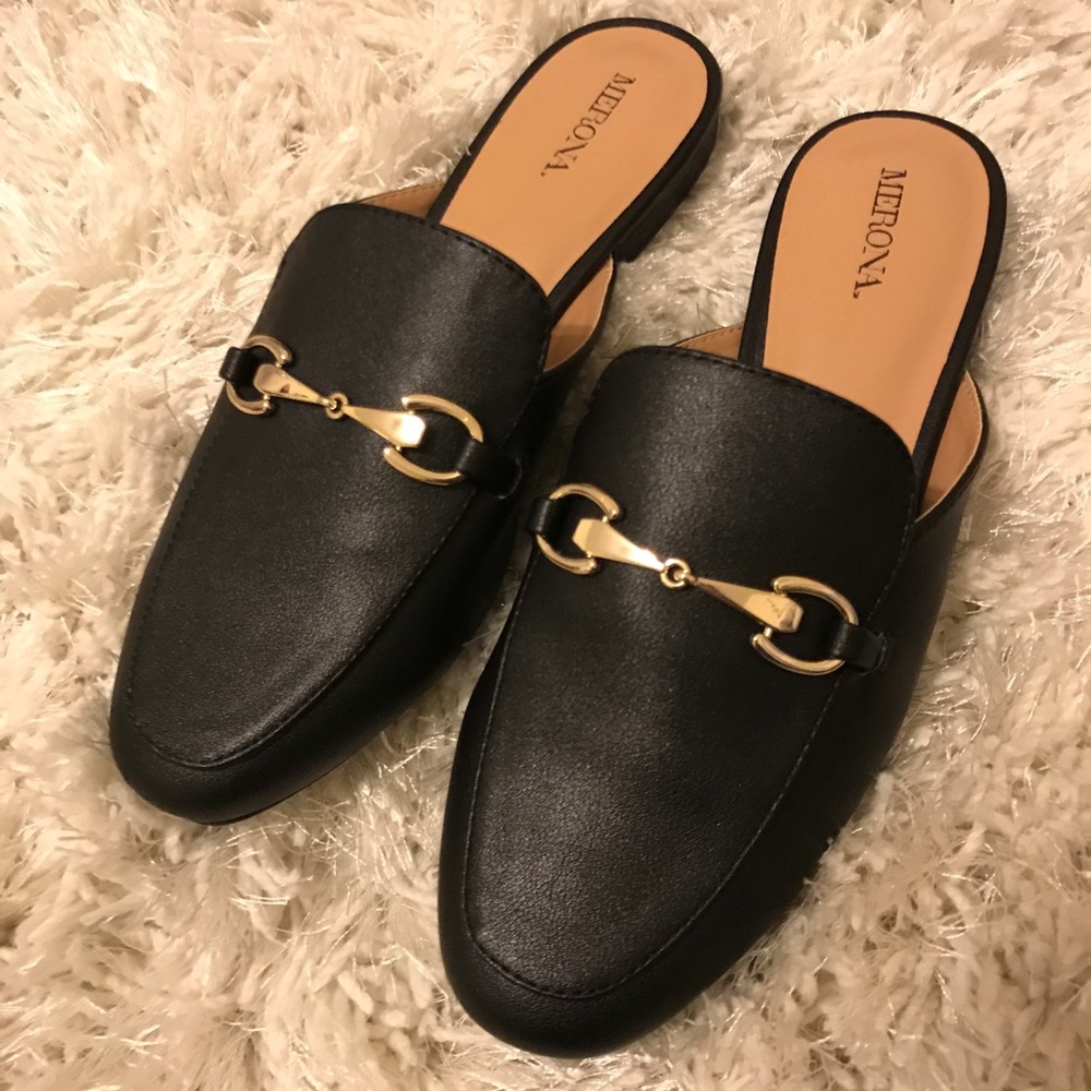 Merona Mules with gold accent